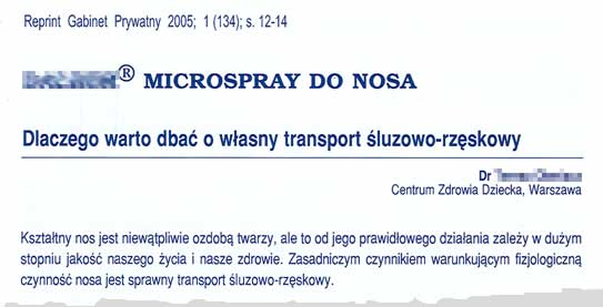 Microspray do nosa, wasny transport  luzowo-rzskowy