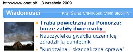 Burze zabiły dwie osobo, trba powietrzna