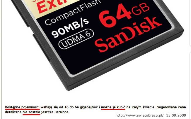 Karta CompactFlash do kupienia, ale ceny nie ma.></p>
            <p align=