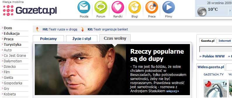 Andrzej Stasiuk w Gazeta.pl: rzeczy popularne s do dupy